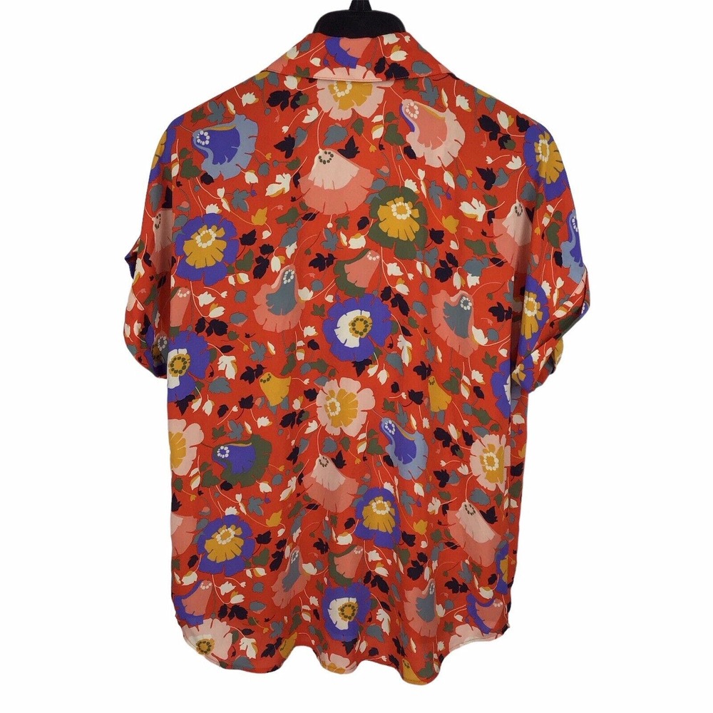 Cabi | Top Floral Visionary Replay Orange Short Sleeve V Neck Collar Size Small - Picture 5 of 6